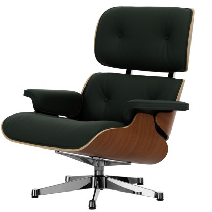 Eames Lounge Chair, Noyer naturel, Cuir Premium F jade, 89 cm, Aluminium poli