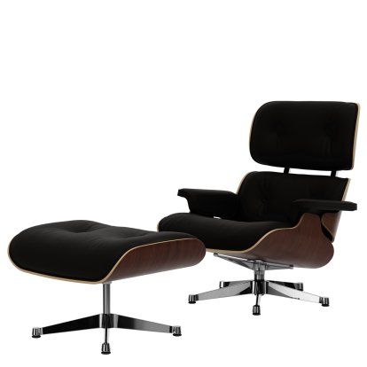 Eames Lounge Chair & Ottoman, Noyer foncé, Cuir Premium F chocolate, 89 cm, Aluminium poli