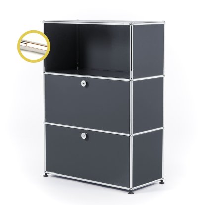 USM Haller E Highboard M avec 2 portes battantes et éclairage du compartiment, Anthracite RAL 7016, Blanche chaude
