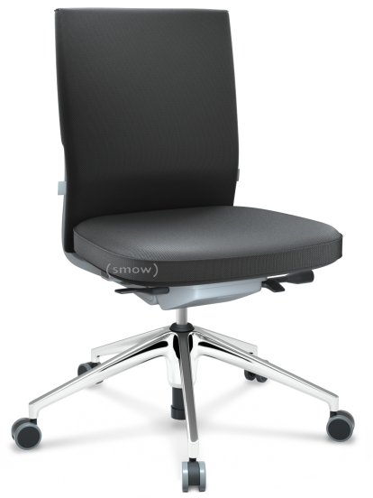 ID Soft, Mécanisme Flowmotion avec inclinaison avant et réglage de la profondeur , Sans accotoirs, Piétement à 5 branches, aluminium poli, Soft grey, Assise et dossier Silk Mesh, Asphalte, Souples pour sols durs