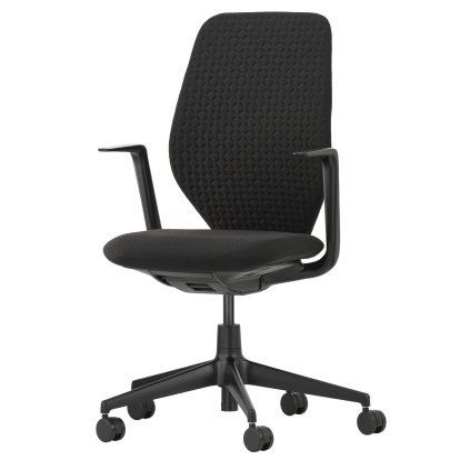 Chaise de bureau ACX Soft, Avec inclinaison avant, avec réglage de la profondeur, Accotoirs fixes, Noir profond, Siège Grid Knit, nero, Roulettes dures pour moquette