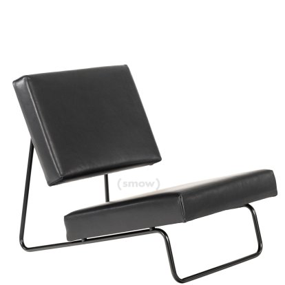 Fauteuil de salon Hirche, Cuir lisse, noir, Revêtement par poudre, noir, sans repose-pieds