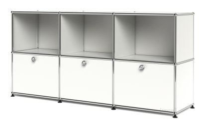 Meuble mixte Sideboard 50 USM Haller, personnalisable, Blanc pur RAL 9010, Ouvert, Avec 3 portes abattantes