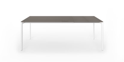 Table extensible Maki, L 139-214 x L 90 cm, Fenix gris Bromo avec bord de même couleur, Aluminium laqué blanc