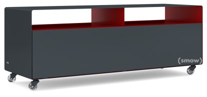 Meuble TV R 109, Bicolore   , Gris anthracite (RAL 7016) -  Rouge rubis (RAL 3003), Roulettes transparentes