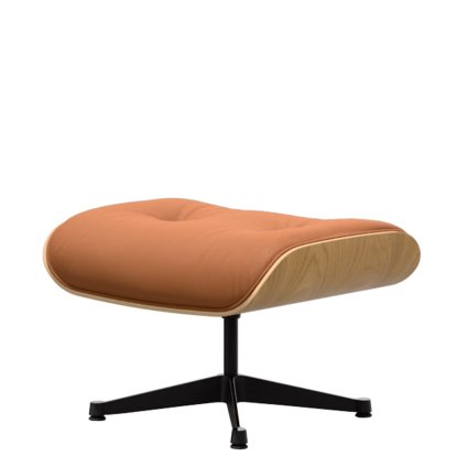 Eames Lounge Chair Ottoman, Châtaignier naturel, Cuir Premium F cognac, Aluminium poli, côtés noirs