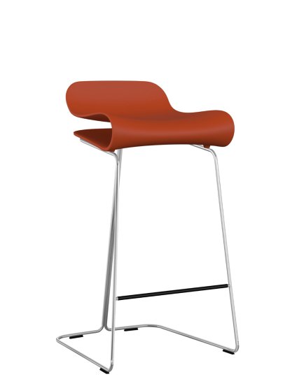 Tabouret de bar BCN, Rouge corail, Acier chromé, Version cuisine: 67 cm