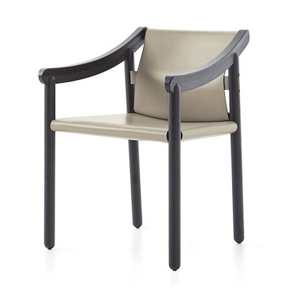 Chaise 905, Frêne teinté noir, Cuir ivoire