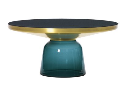 Bell Coffee Table, Laiton laqué clair, Bleu Montana