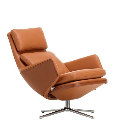 Fauteuil Grand Relax, Sans repose-pieds, Cuir Premium, cognac, Poli, 46,5 cm