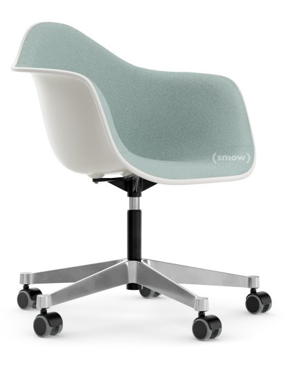 Eames Plastic Armchair RE PACC, Blanc non-RE, Rembourrage intégral, Bleu glacier / ivoire
