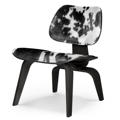 Fauteuil LCW Calf’s Skin, Frêne noir, matériau de revêtement peau noir/blanc