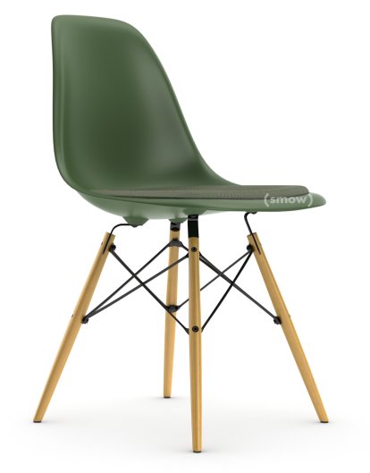 Eames Plastic Side Chair DSW, Forêt, Avec coussin d'assise, Ivoire / forêt, Version standard - 43 cm, Frêne tons miel
