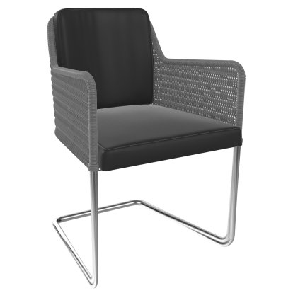 Chaise cantilever D43, Tressage I - gris, Cuir - noir, Chrome