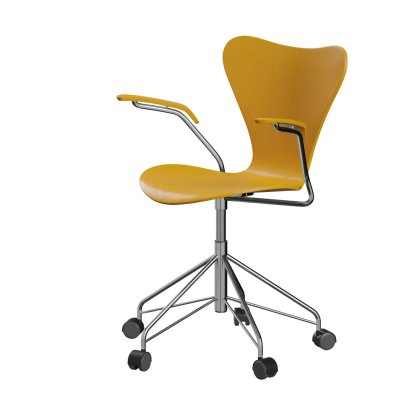 Série 7 Chaise de bureau pivotante 3117 / 3217 New Colours, Avec accotoirs, Frêne coloré, Jaune véritable, Chromé