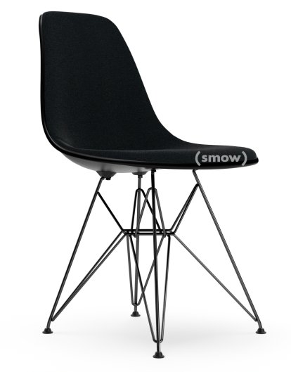Eames Plastic Side Chair DSR, Noir profond  , Rembourrage intégral, Nero, Version standard - 43 cm, Revêtement basic dark