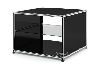 Table d'appoint avec panneaux latéraux USM Haller, 50 cm, Avec tablette intérieure en verre, Noir graphite RAL 9011