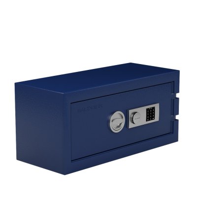 Coffre-fort Balzsafe CONNECT pour étagères USM Haller, 75 cm x 35 cm x 35 cm, Bleu acier RAL 5011, Serrure électronique à combinaison avec clé de réinitialisation