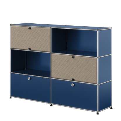 Buffet haut USM Haller L avec deux Soft Panels USM Haller, diagonale, Bleu acier RAL 5011, Taupe