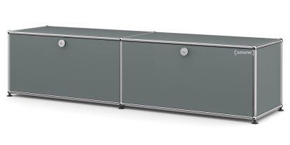 Meuble bas Lowboard L USM Haller avec deux portes abattantes, Gris moyen RAL 7005