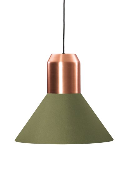lampe suspendue Bell Light, Cuivre , Étoffe verte, H 22 x ø 45 cm