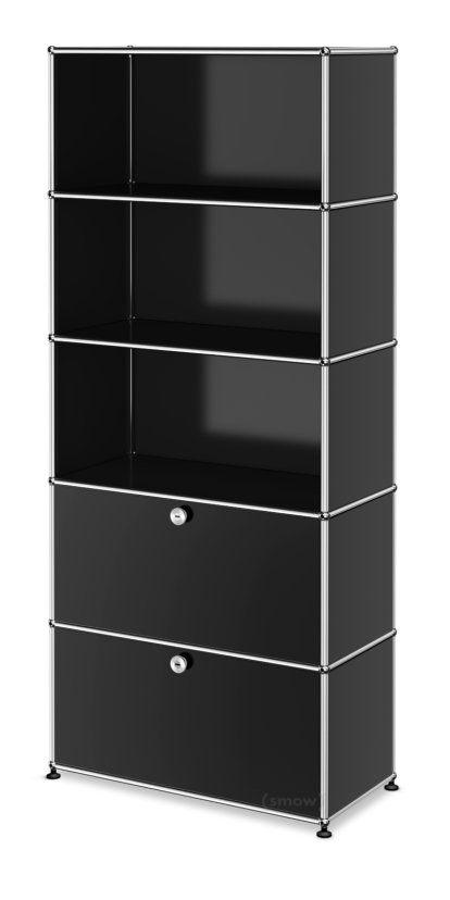 Étagère à dossiers USM Haller M, personnalisable, Noir graphite RAL 9011, Ouvert, Ouvert, Avec  porte abattante, Avec  porte abattante