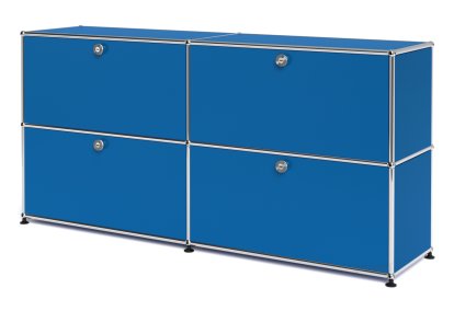 Meuble de rangement Sideboard L USM Haller, personnalisable, Bleu gentiane RAL 5010, Avec 2 portes abattantes, Avec 2 portes abattantes
