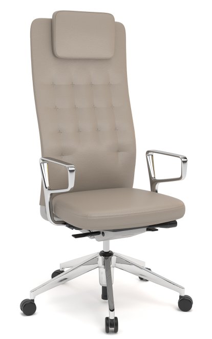 ID Trim L, Mécanisme Flowmotion sans réglage de la profondeur d'assise, Avec supports d'accotoirs en aluminium poli, Soft grey, Cuir sable, Souples pour sols durs