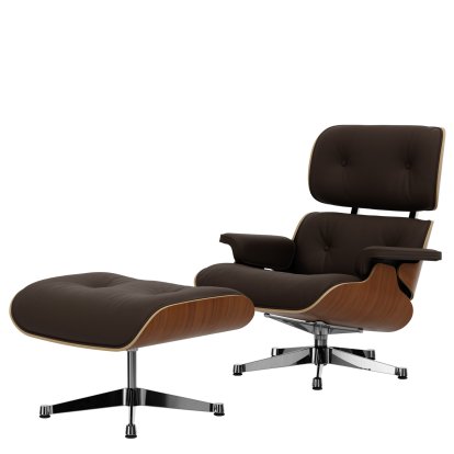 Eames Lounge Chair & Ottoman, Noyer naturel, Cuir Premium F marron, 89 cm, Aluminium poli