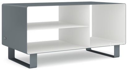 Meuble bas HI-FI R 104, Gris basalte (RAL 7012) -  Blanc pur (RAL 9010), Piétement luge laqué de la même couleur que l'extérieur