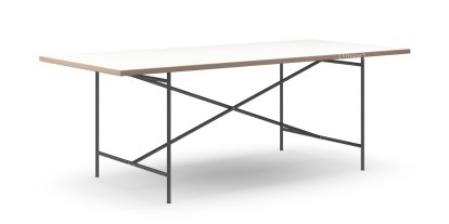 Table à manger Eiermann 2, Mélaminé blanc avec bords chêne, 200 x 90 cm, Noir