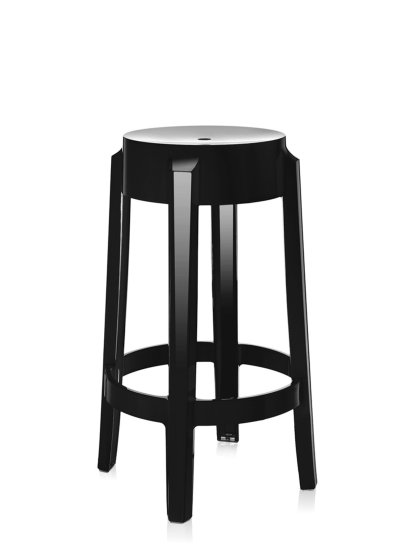 Tabouret Charles Ghost, Piétement 46 x assise 29 x hauteur 65, Opaque, Noir brillant