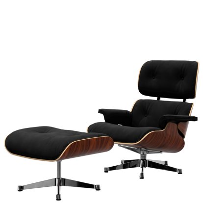 Eames Lounge Chair & Ottoman Calma, Palissandre Santos, Calma, anthracite foncé, 89 cm, Aluminium poli