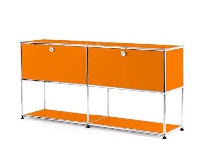 Meuble mixte sideboard L USM Haller avec deux portes abattantes et partie inférieure ouverte, Orange pur RAL 2004