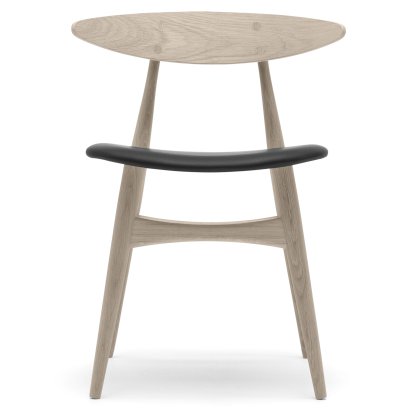 Chaise CH33P, Chêne savonné, Cuir noir