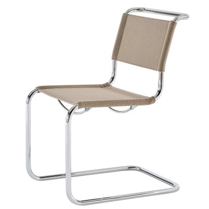 Chaise Cantilever S 33 / S 34 V Tissu, Sans accotoirs, Chromé, Tissu nobel 61297 - beige, Patins en plastique noir avec feutre