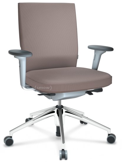 ID Soft, Mécanisme Flowmotion sans inclinaison avant et sans réglage de la profon, Avec accotoirs 2D, Piétement à 5 branches, aluminium poli, Soft grey, Assise et dossier Silk Mesh, Gris mauve, Souples pour sols durs