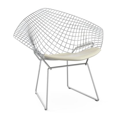Fauteuil Diamond, Avec coussin, Chromé, Vinyl blanc