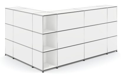Comptoir d’accueil USM Haller version 4, Blanc pur RAL 9010, Coin ouvert