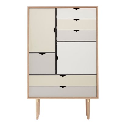 Commode S5, Chêne savonné, Argent-Blanc/beige/gris
