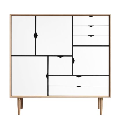 Commode S3, Chêne savonné, Blanc