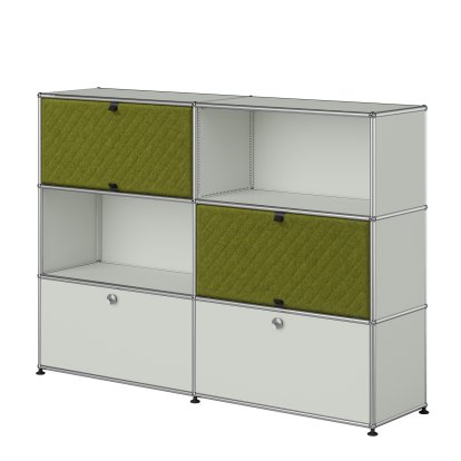 Buffet haut USM Haller L avec deux Soft Panels USM Haller, diagonale, Gris clair RAL 7035, Vert