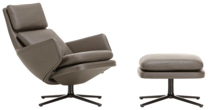 Fauteuil Grand Relax, Avec repose-pieds, Cuir Premium F, gris umbra, Noir basic, 46,5 cm