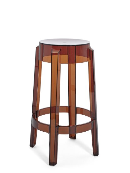 Tabouret Charles Ghost, Piétement 46 x assise 29 x hauteur 65, Transparent, Ambré