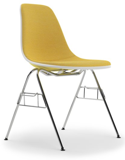 Eames Plastic Side Chair RE DSS / DSS-N, Citron, Rembourrage intégral, Jaune / ivoire, Avec liaison de rangée (DSS)