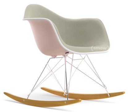 Eames Plastic Armchair RE RAR avec rembourrage, Rose pâle, Rembourrage intégral, Gris chaud / ivoire, Blanc, Chromé/érable nuance de jaune