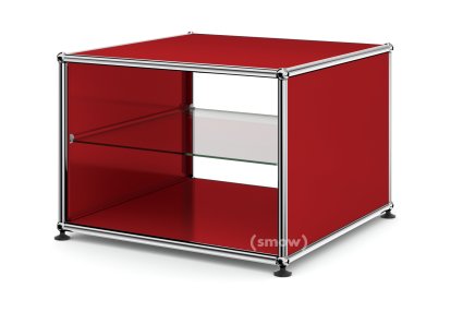 Table d'appoint avec panneaux latéraux USM Haller, 50 cm, Avec tablette intérieure en verre, Rouge rubis USM