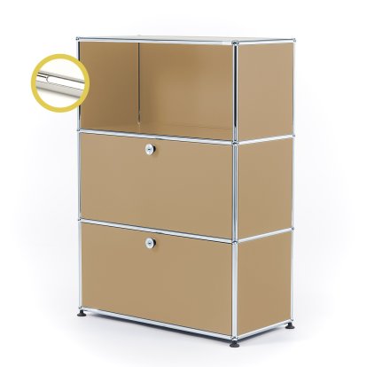 USM Haller E Highboard M avec 2 portes battantes et éclairage du compartiment, Beige USM, Blanche froide