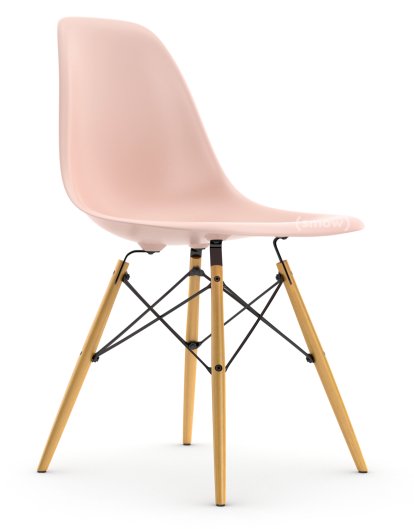 Eames Plastic Side Chair RE DSW, Rose pâle, Sans rembourrage, Sans rembourrage, Version standard - 43 cm, Frêne tons miel