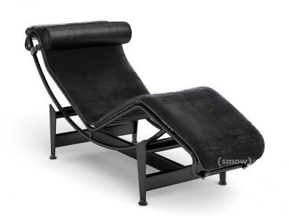 4 Chaise longue à reglage continu, Laqué noir mat, Peau unie noire